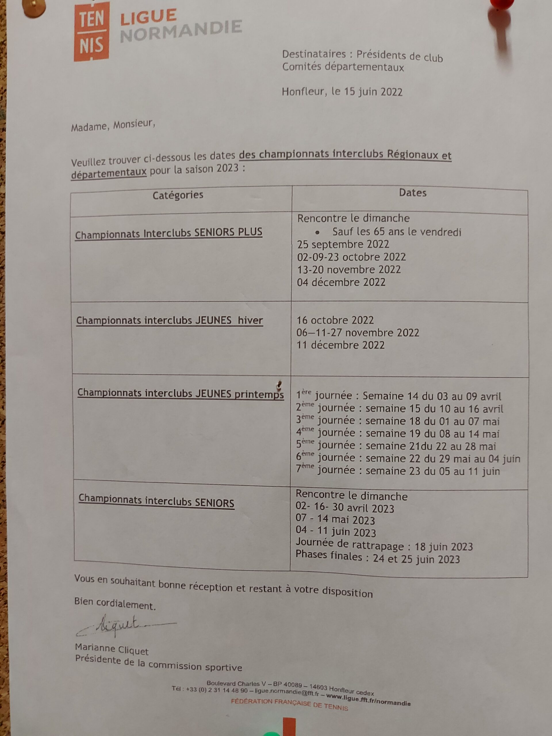 Lire la suite à propos de l’article Calendrier championnats par équipes jeunes et séniors