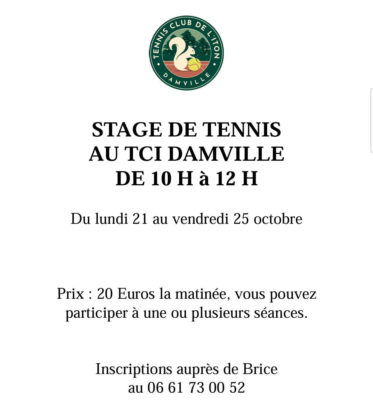 Lire la suite à propos de l’article Stage Toussaint du 21 au 25/10