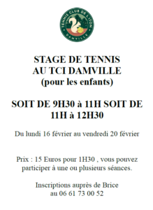 Lire la suite à propos de l’article Stage de Tennis en Février pour les jeunes adhérents du club