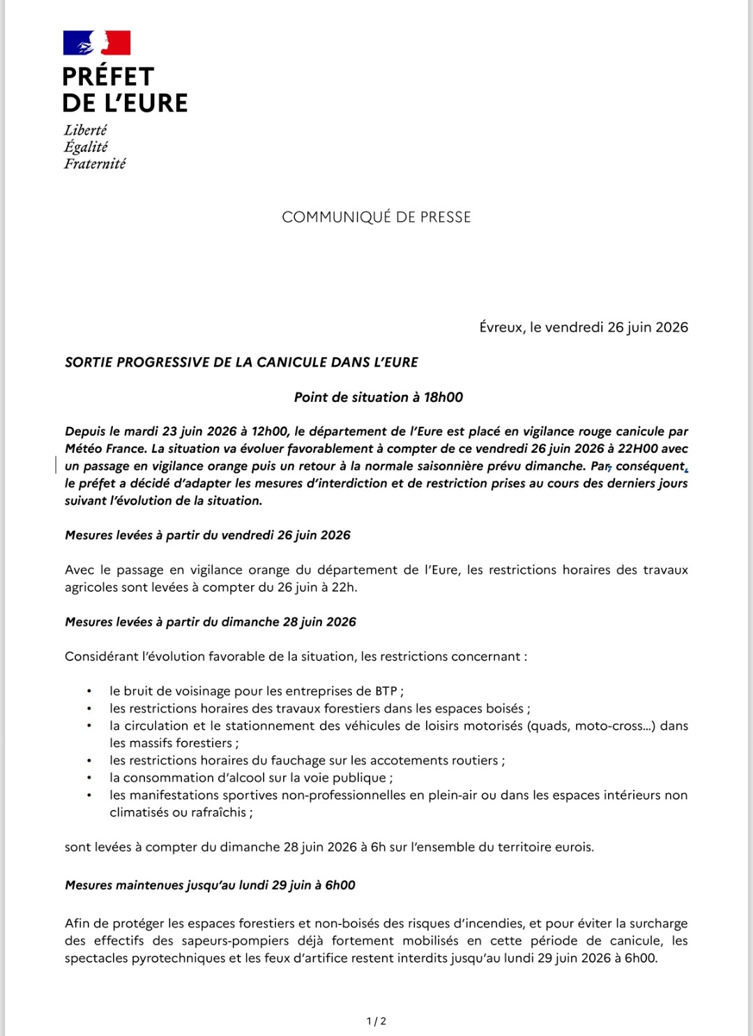 Lire la suite à propos de l’article Reprise normale des activités – Post Canicule